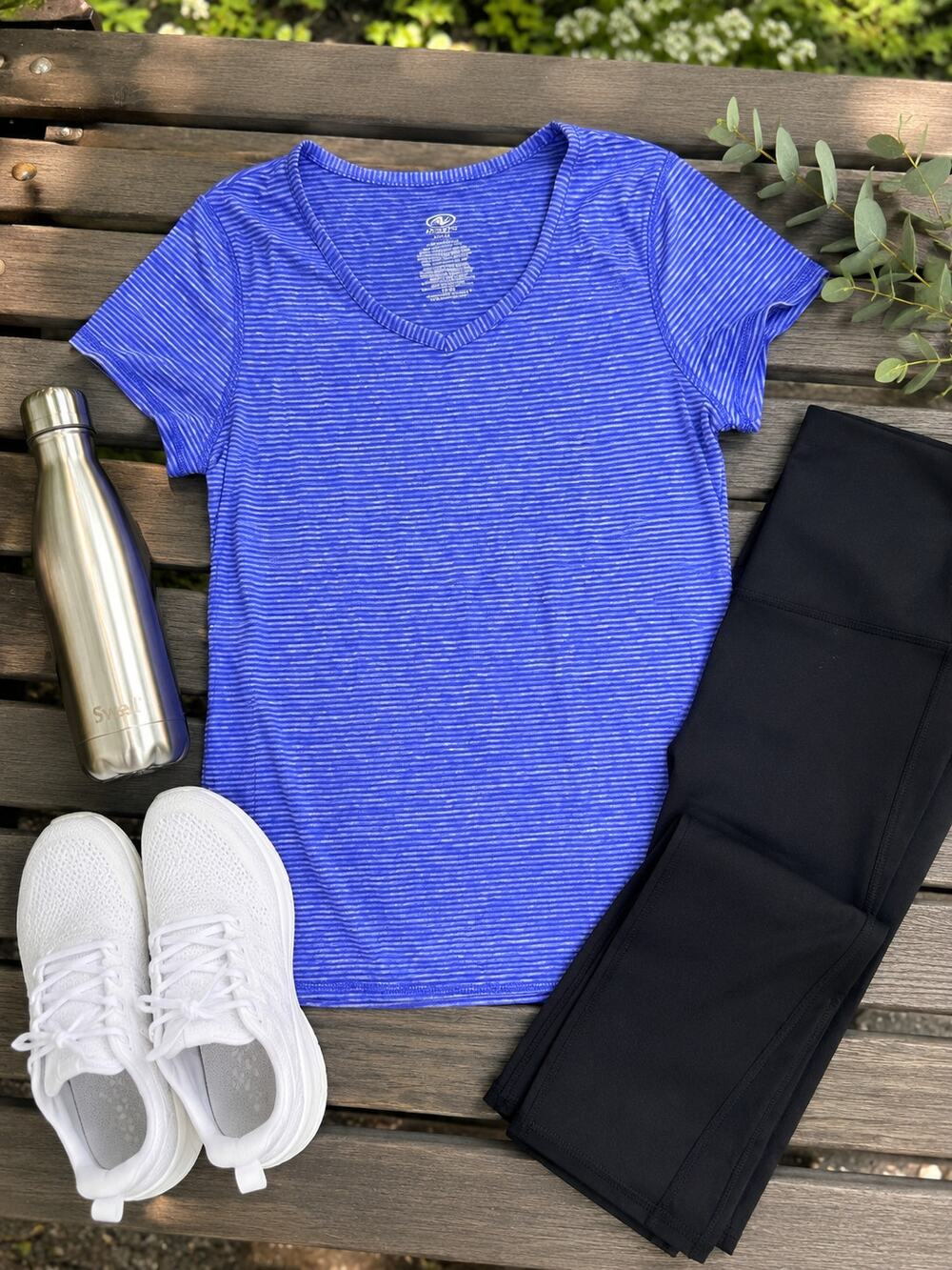 NWT Athletic Works Women's Blue Striped Performance V-Neck Tee Size S
